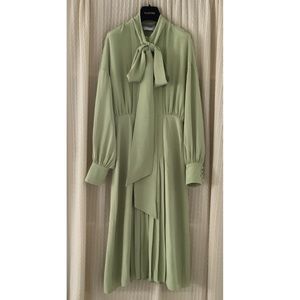Valentino Pussy-bow Pleated Silk Midi Dress